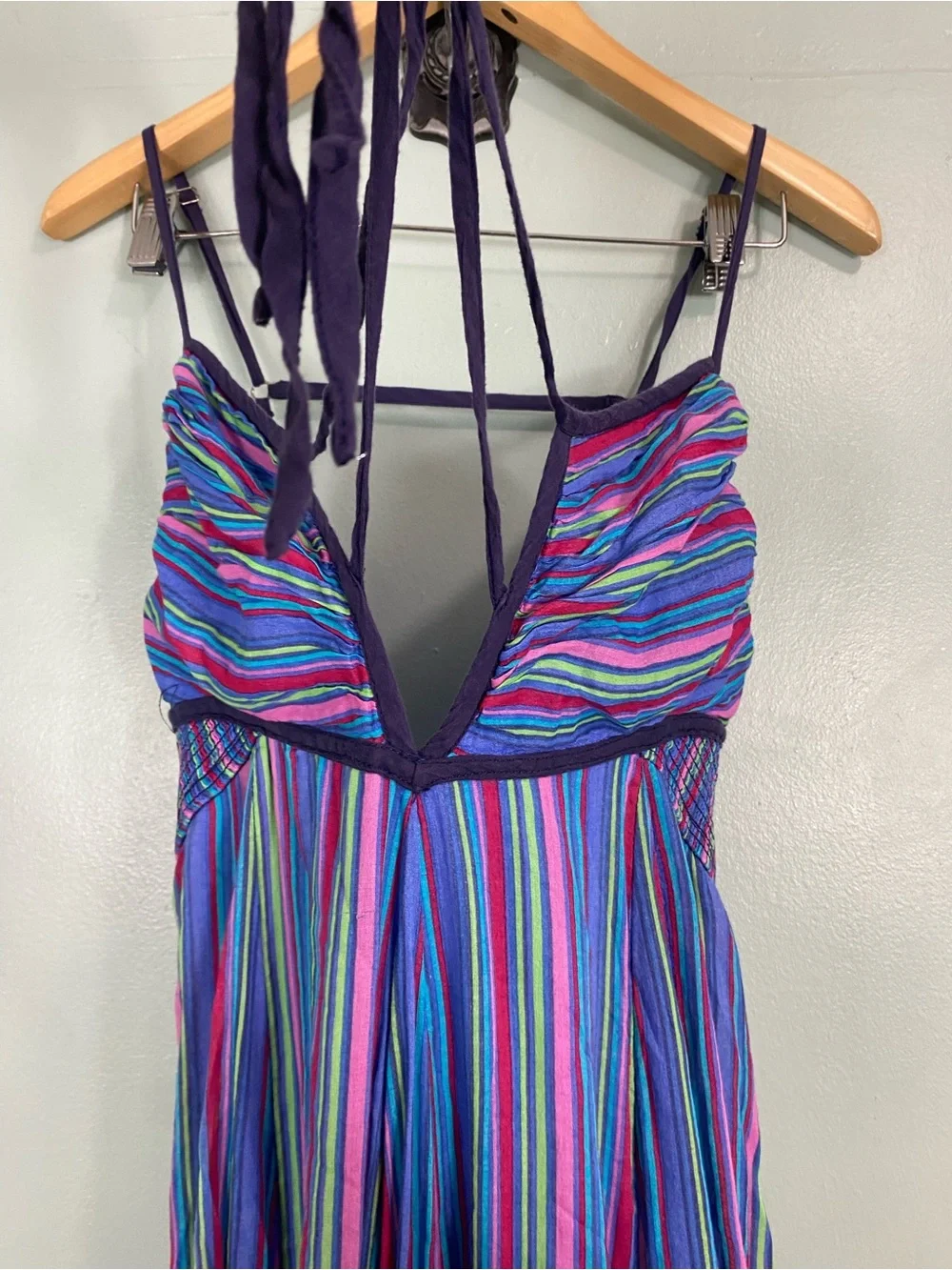 Free People Dream Weaver Maxi Dress Medium Rainbow Blue Striped Sundress